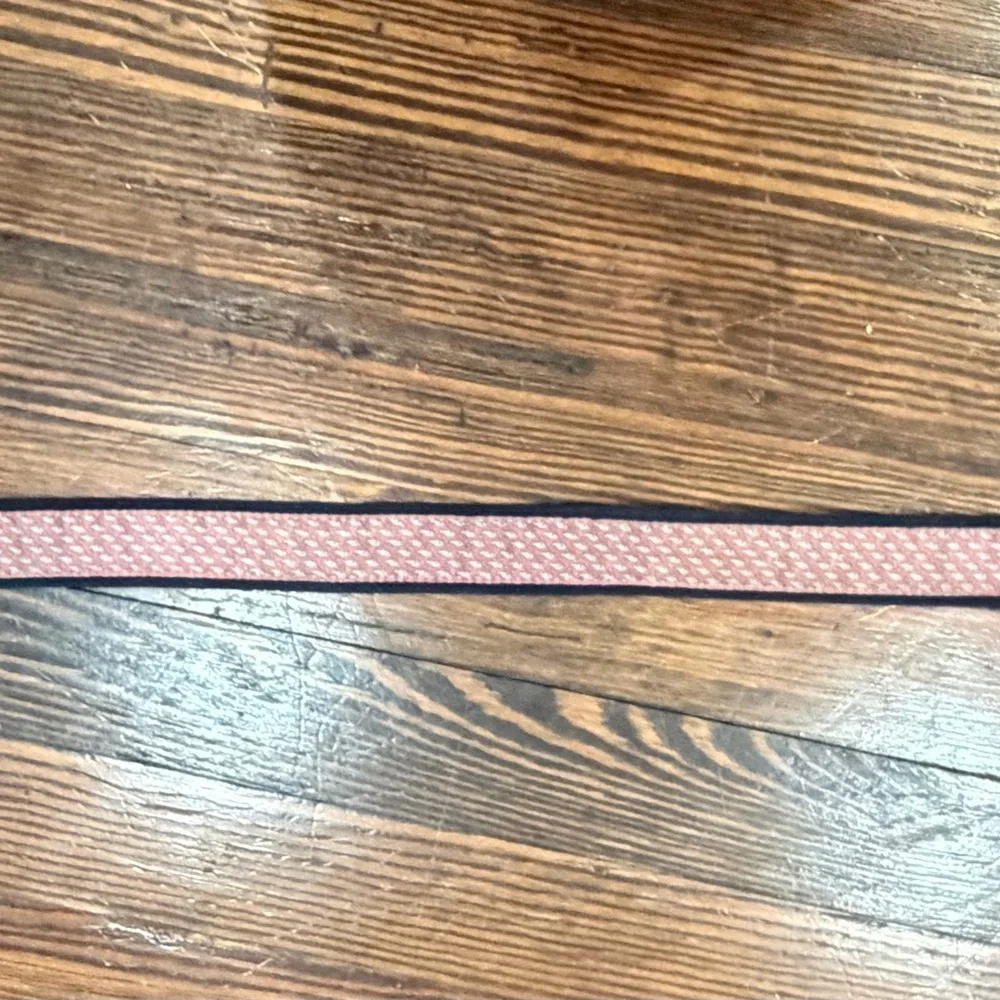Vineyard Vines Canvas Club Belt Brown Leather Embossed Whale Pink Whale Sz 32